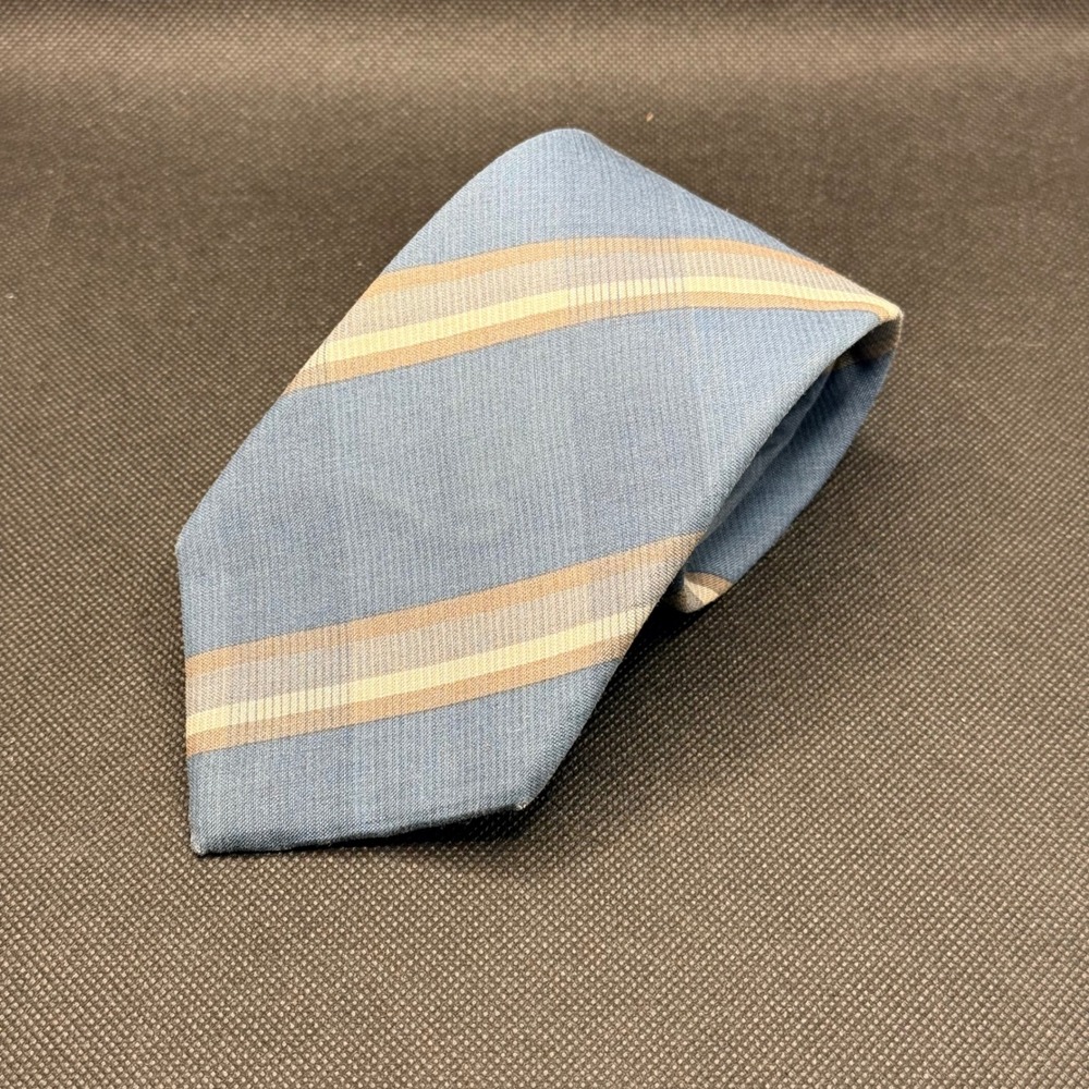 Vintage 1980s Christian Dior Blue Cream Striped Silk Tie 3.5" x 55" Made in USA